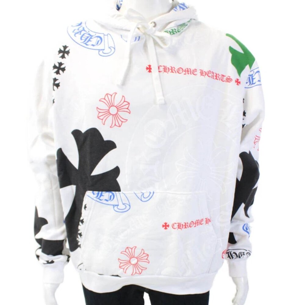 $4999 Authentic CHROME HEARTS Made in USA Men's White Hoodie Sweatshirt Sz.M